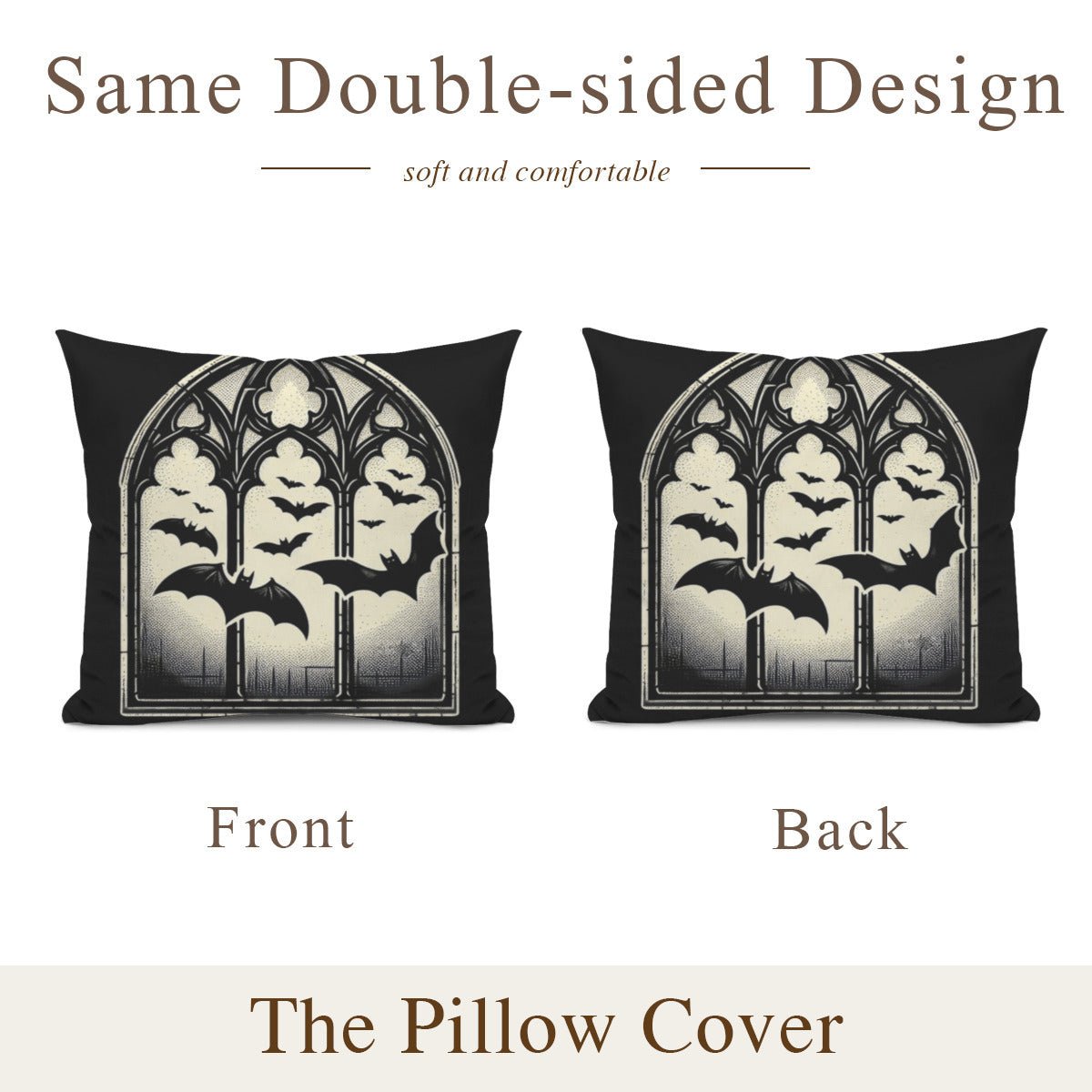 Bats In Gothic Window Throw Pillowthrow pillowVTZdesignsWhite16x16Inchdouble sidedgothgothic