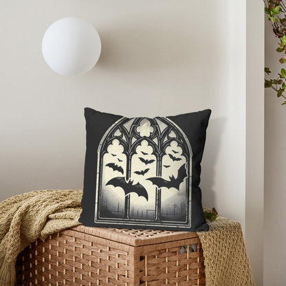 Bats In Gothic Window Throw Pillowthrow pillowVTZdesignsWhite16x16Inchdouble sidedgothgothic