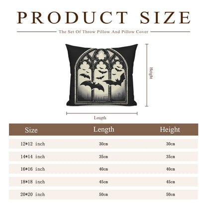 Bats In Gothic Window Throw Pillowthrow pillowVTZdesignsWhite16x16Inchdouble sidedgothgothic