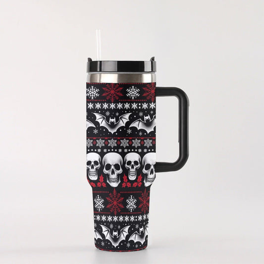 Bats Skulls and Snowflakes 40 oz TumblerMugVTZdesigns40OZBlackchristmascreepmascup