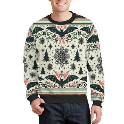 Bats Trees and Snowflakes Pullover SweaterSweatshirtVTZdesignsWhiteSchristmasclothinggothic