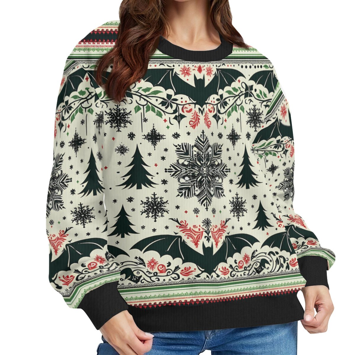 Bats Trees and Snowflakes Pullover SweaterSweatshirtVTZdesignsWhiteSchristmasclothinggothic