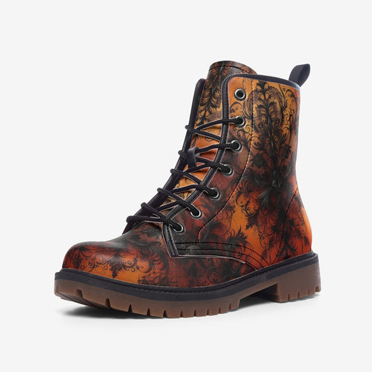 Orange and Black Lacey Damask Combat Boots
