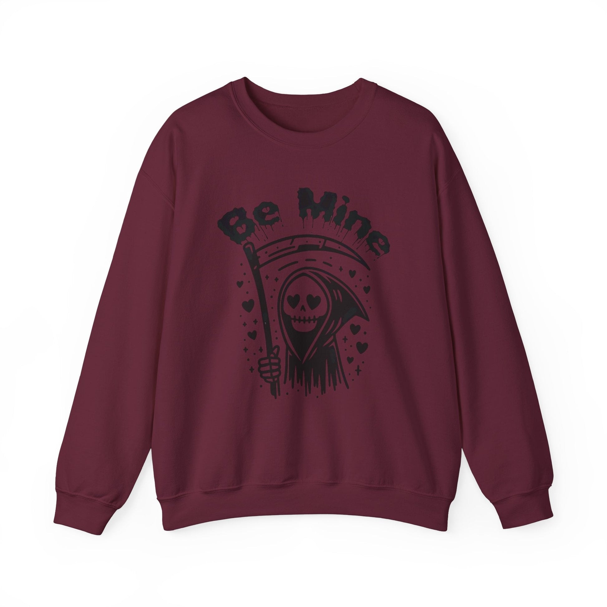 Be Mine Grim Reaper Pullover Crewneck SweatshirtSweatshirtVTZdesignsSMaroonclothingCrew neckdark humor