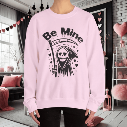 Be Mine Grim Reaper Pullover Crewneck SweatshirtSweatshirtVTZdesignsSLight PinkclothingCrew neckdark humor
