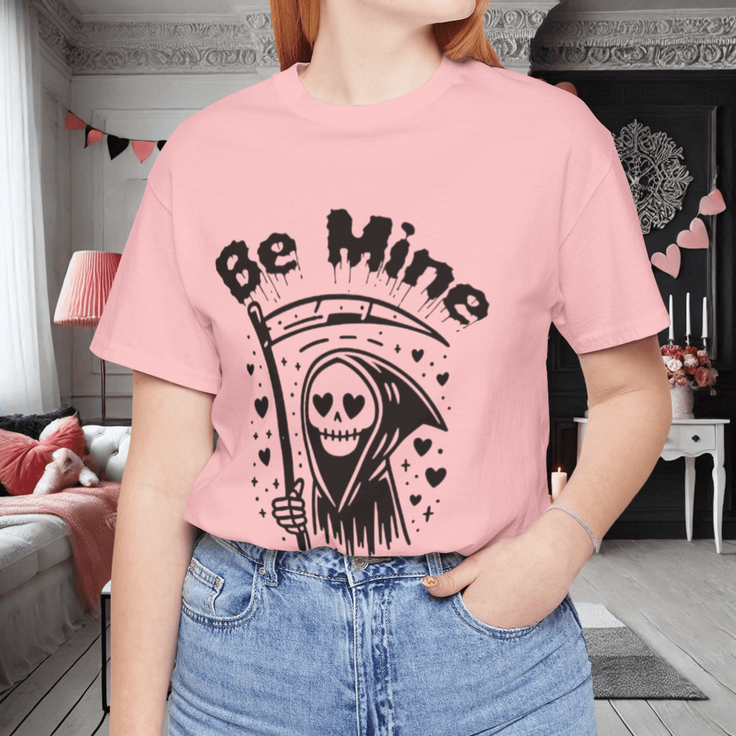 Be Mine Grim Reaper Short Sleeve Tee ShirtT-ShirtVTZdesignsPinkXSclothingCottonCrew neck