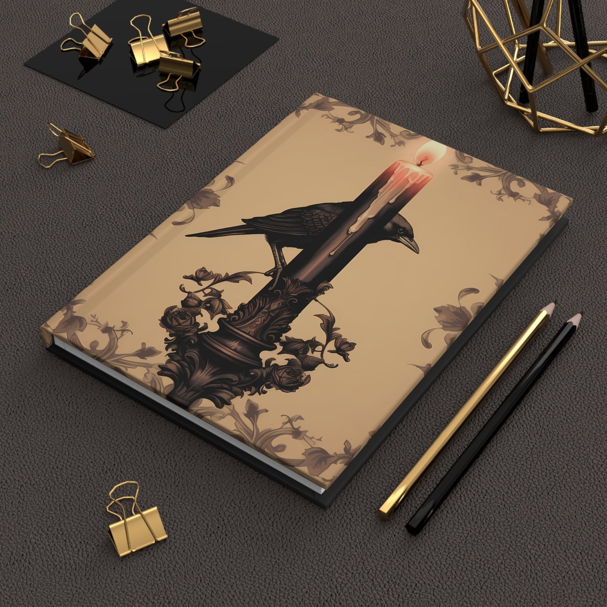Black Beige Baroque Style Crow Behind Tapered Candle Hardcover JournalPaper productsVTZdesignsJournalantiquebaroquecandle