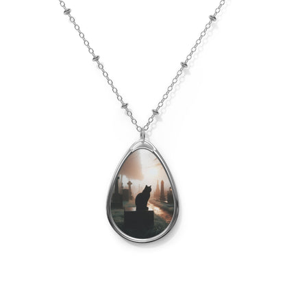 Black Cat in Cemetery Oval NecklaceAccessoriesVTZdesignsOne SizeSilveracademiaAccessoriesBeauty