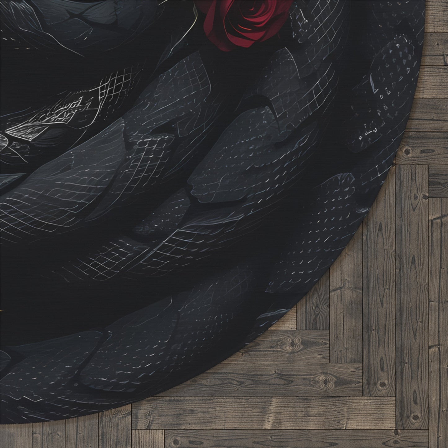 Black Coiled Snake and Red Roses Round Area RugHome DecorVTZdesigns60" × 60"academiaCarpetdark