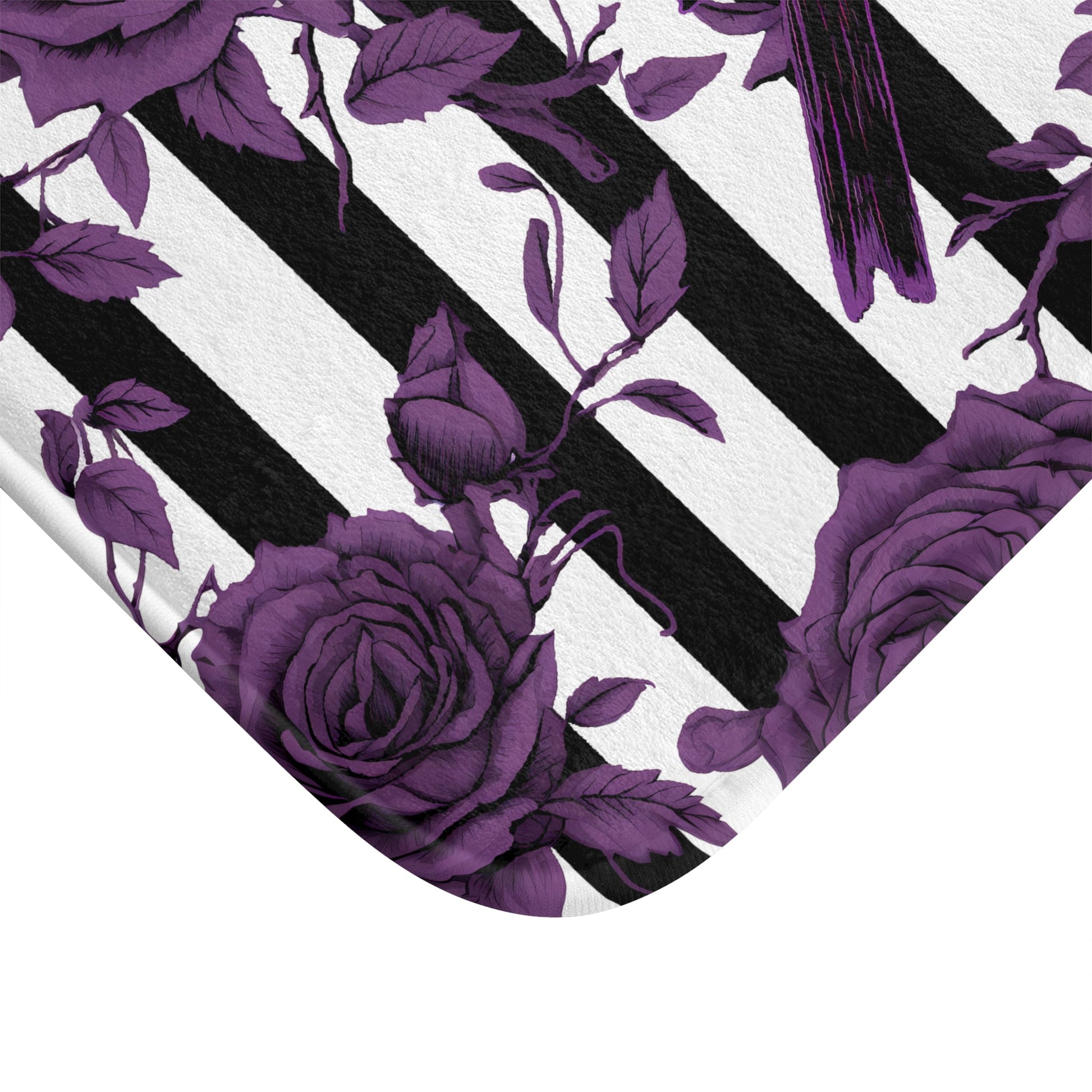 Black White Striped Purple Roses and Crows Bath MatHome DecorVTZdesigns24" × 17"baroqueBathBathroom