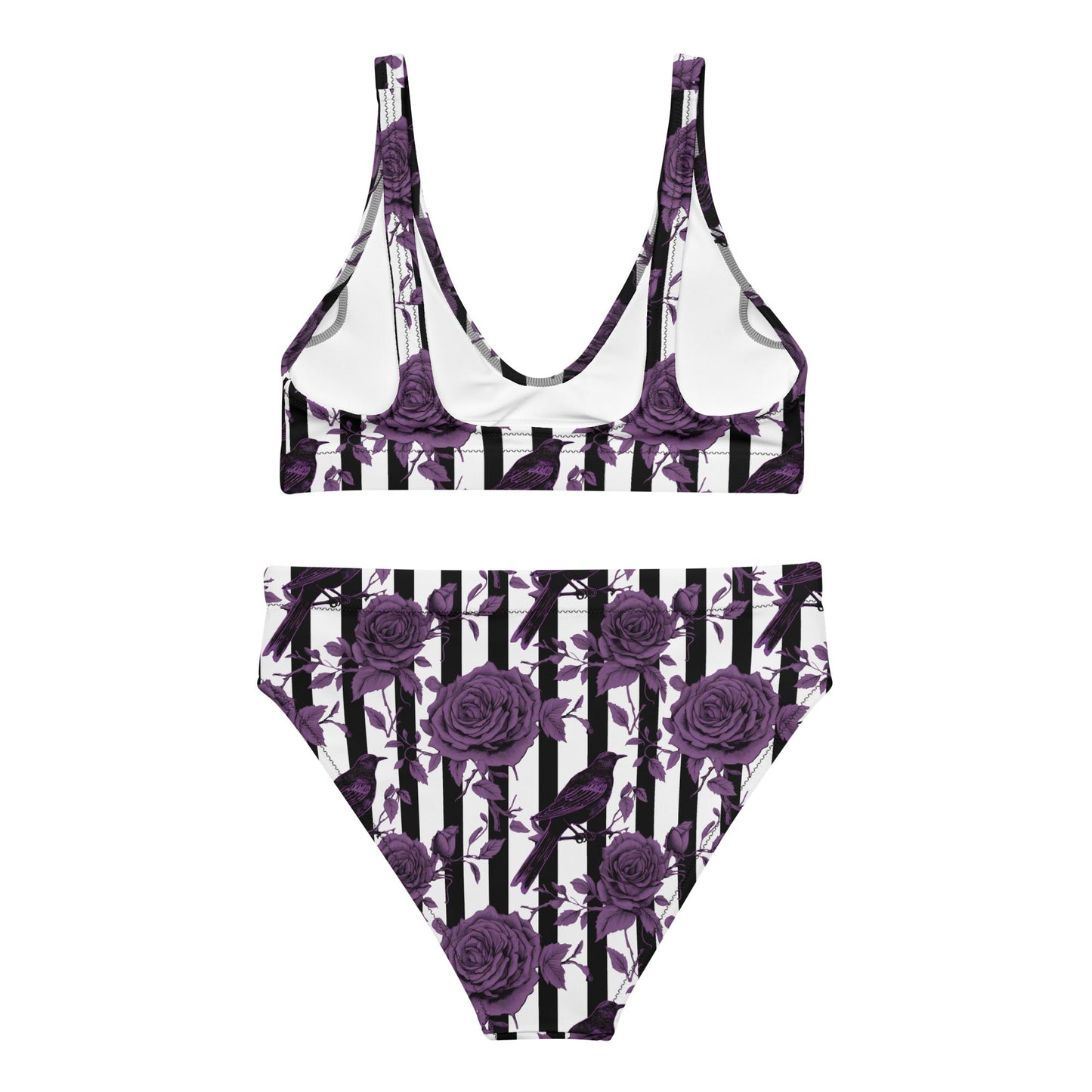 Black White Striped Purple Roses and Crows High Waisted BikiniVTZdesignsXSgothgothichalloween