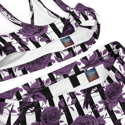 Black White Striped Purple Roses and Crows High Waisted BikiniVTZdesignsXSgothgothichalloween