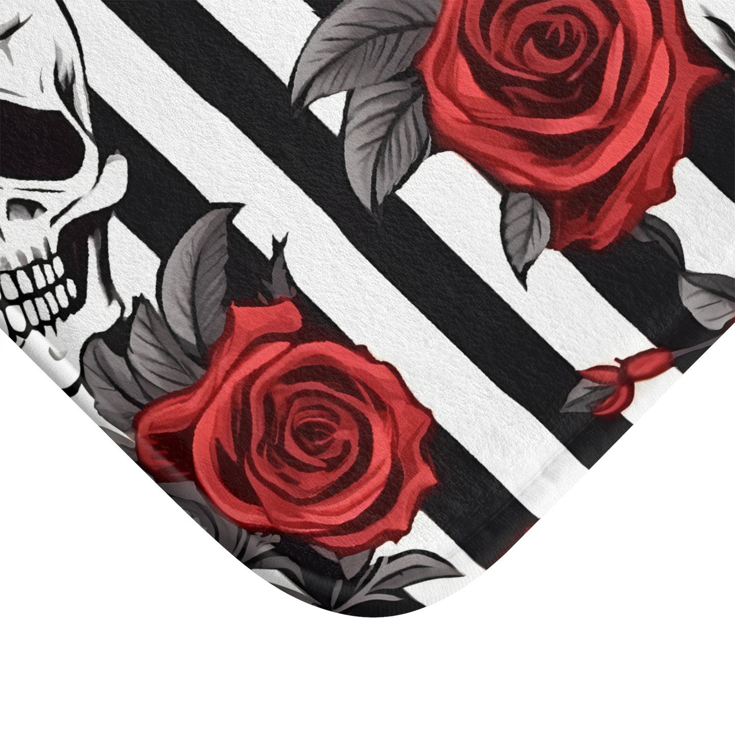 Black White Striped Red Roses and Skulls Bath MatHome DecorVTZdesigns24" × 17"BathBathroomgothic