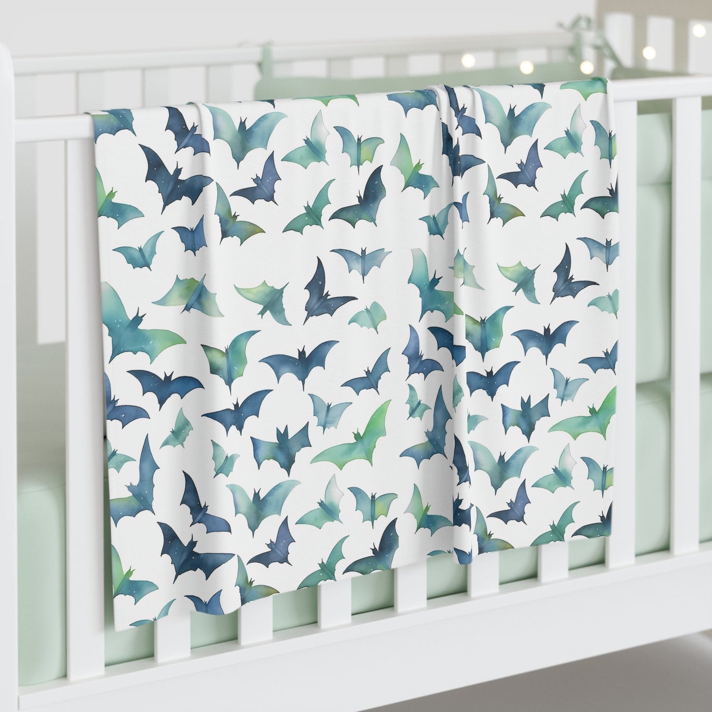 Blue Green Watercolor Bats Boys Baby Swaddle BlanketHome DecorVTZdesigns30" × 40"WhiteAccessoriesAll Over PrintAOP