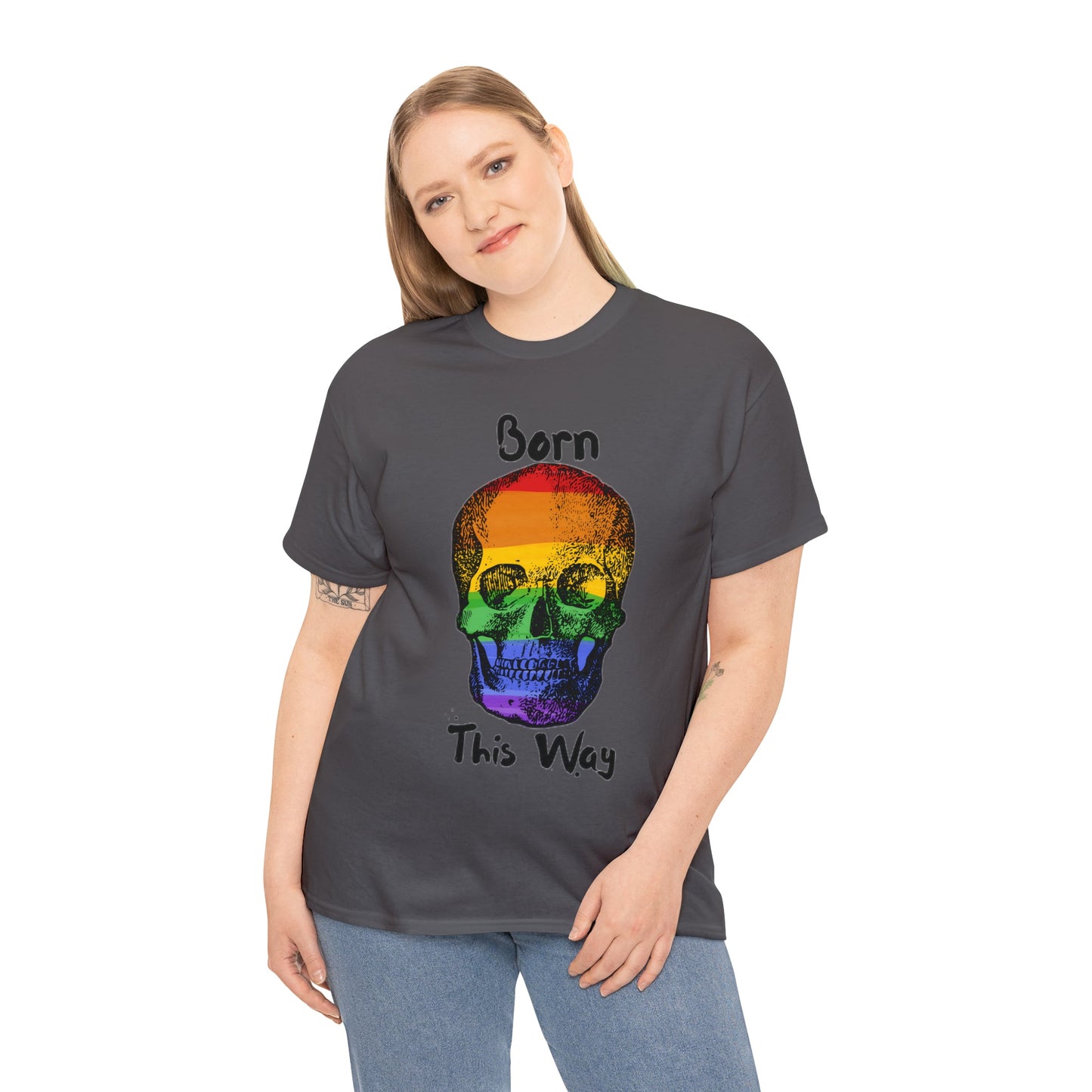 Born This Way Rainbow Skeleton Pride Unisex Heavy Cotton Tee ShirtT - ShirtVTZdesignsSport GreySCrew neckDTGlgbtq