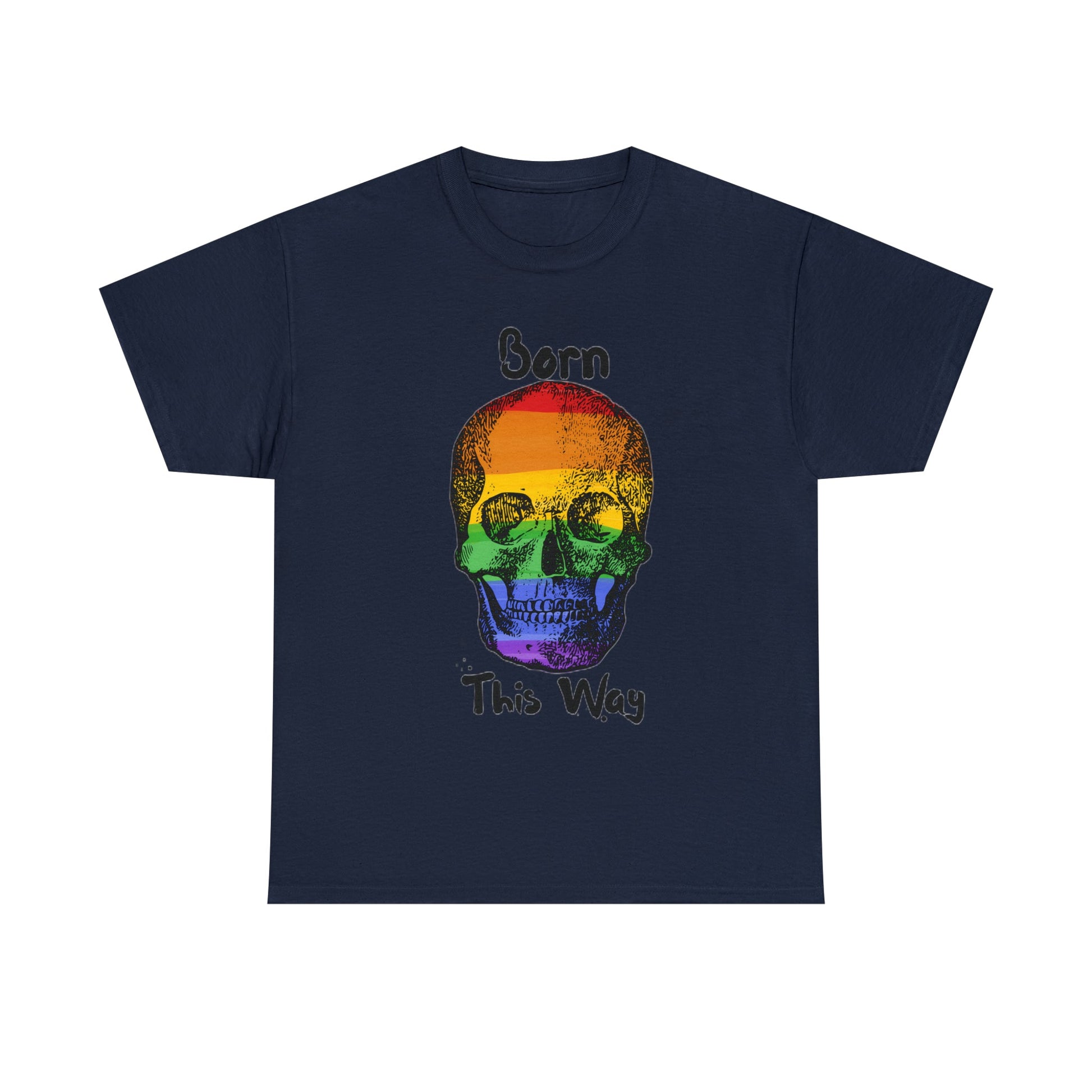 Born This Way Rainbow Skeleton Pride Unisex Heavy Cotton Tee ShirtT - ShirtVTZdesignsNavySCrew neckDTGlgbtq