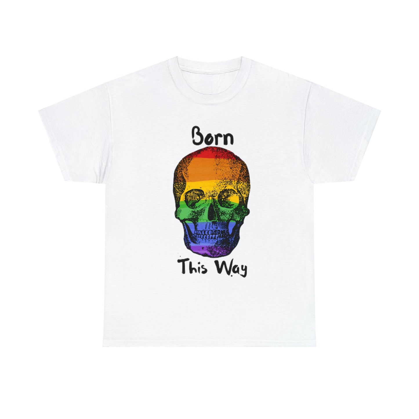 Born This Way Rainbow Skeleton Pride Unisex Heavy Cotton Tee ShirtT - ShirtVTZdesignsWhiteSCrew neckDTGlgbtq