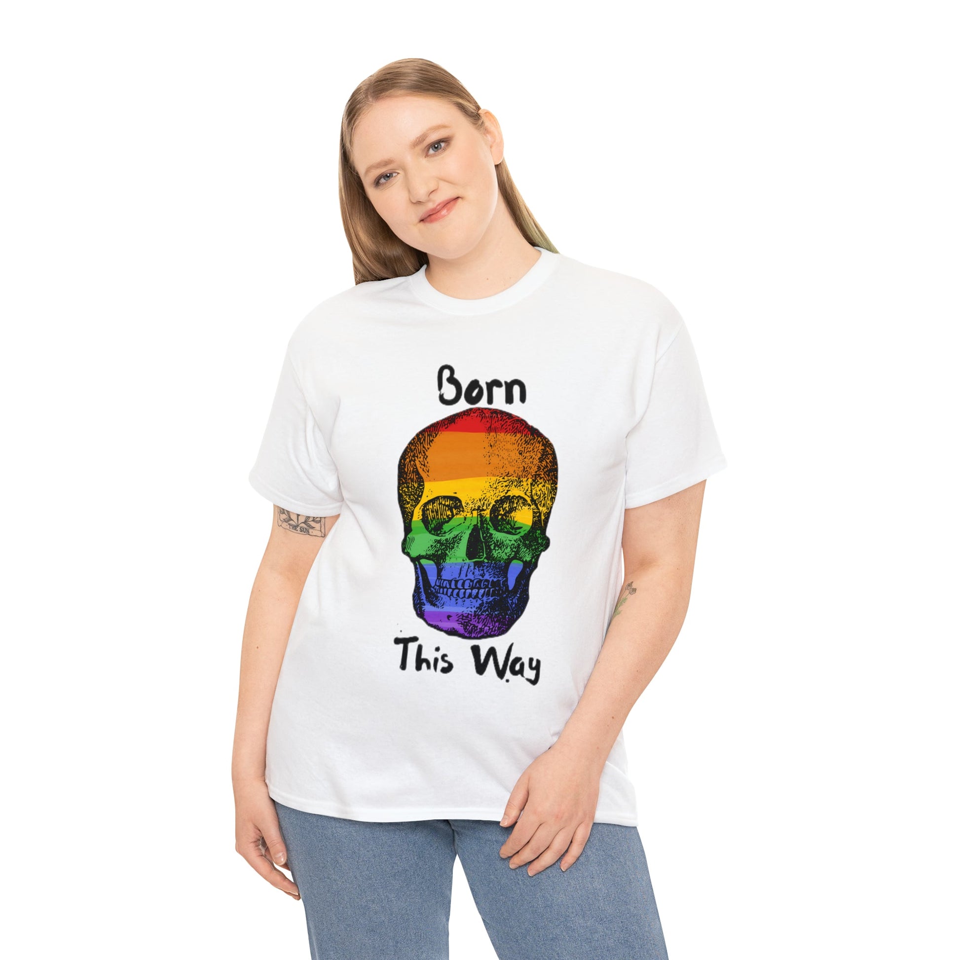 Born This Way Rainbow Skeleton Pride Unisex Heavy Cotton Tee ShirtT - ShirtVTZdesignsSport GreySCrew neckDTGlgbtq