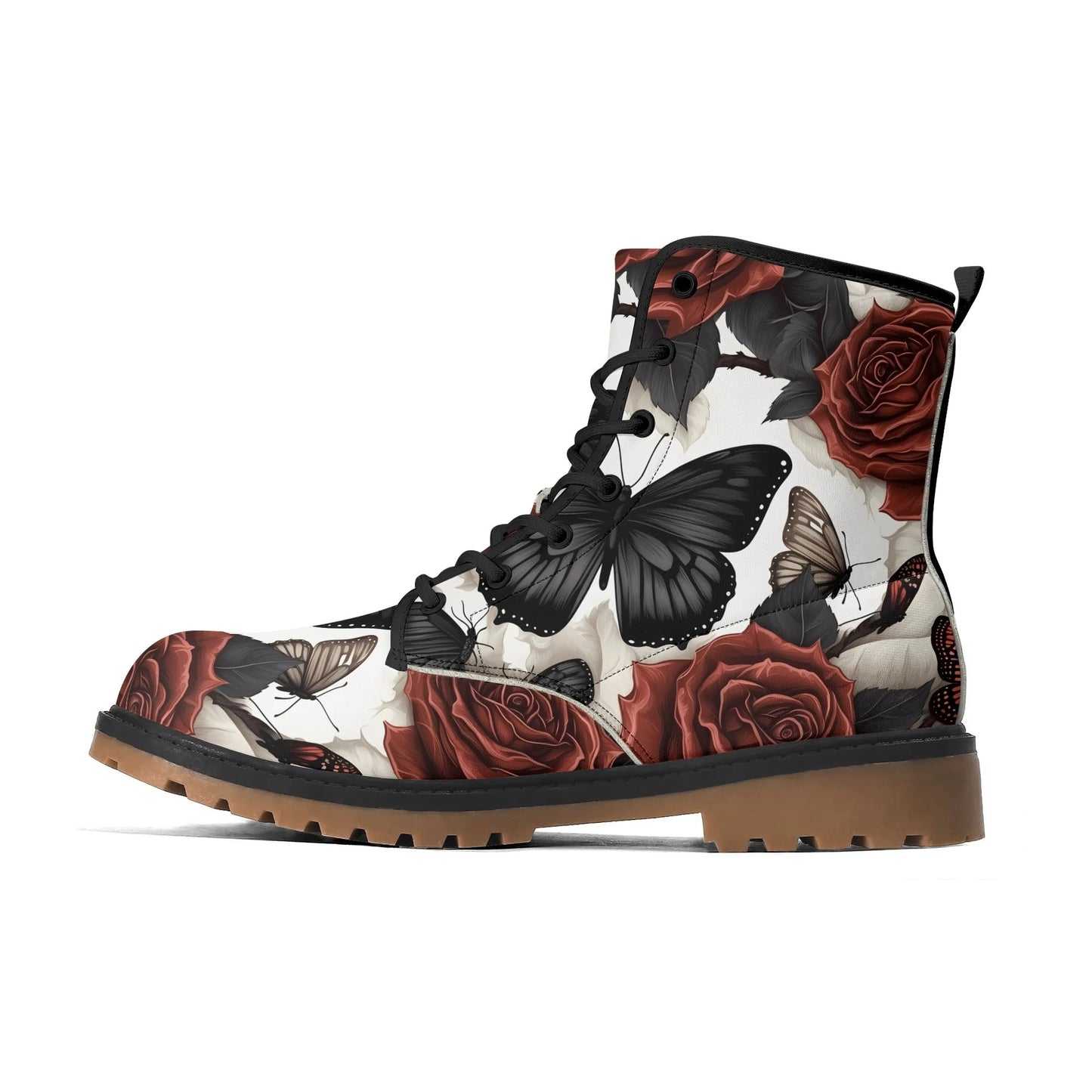 Butterflies and Roses Leather BootsShoesVTZdesignsUS5 (EU35)academiaaestheticblack