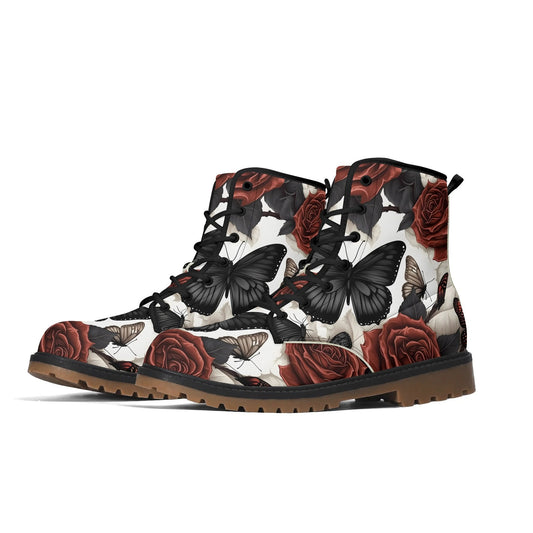 Butterflies and Roses Leather BootsShoesVTZdesignsUS5 (EU35)academiaaestheticblack
