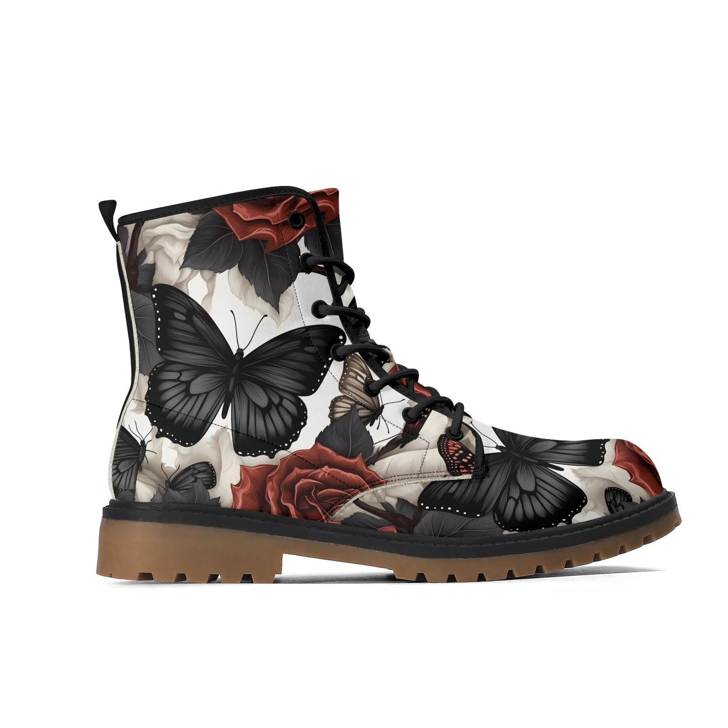 Butterflies and Roses Leather BootsShoesVTZdesignsUS5 (EU35)academiaaestheticblack