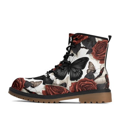 Butterflies and Roses Leather BootsShoesVTZdesignsUS5 (EU35)academiaaestheticblack