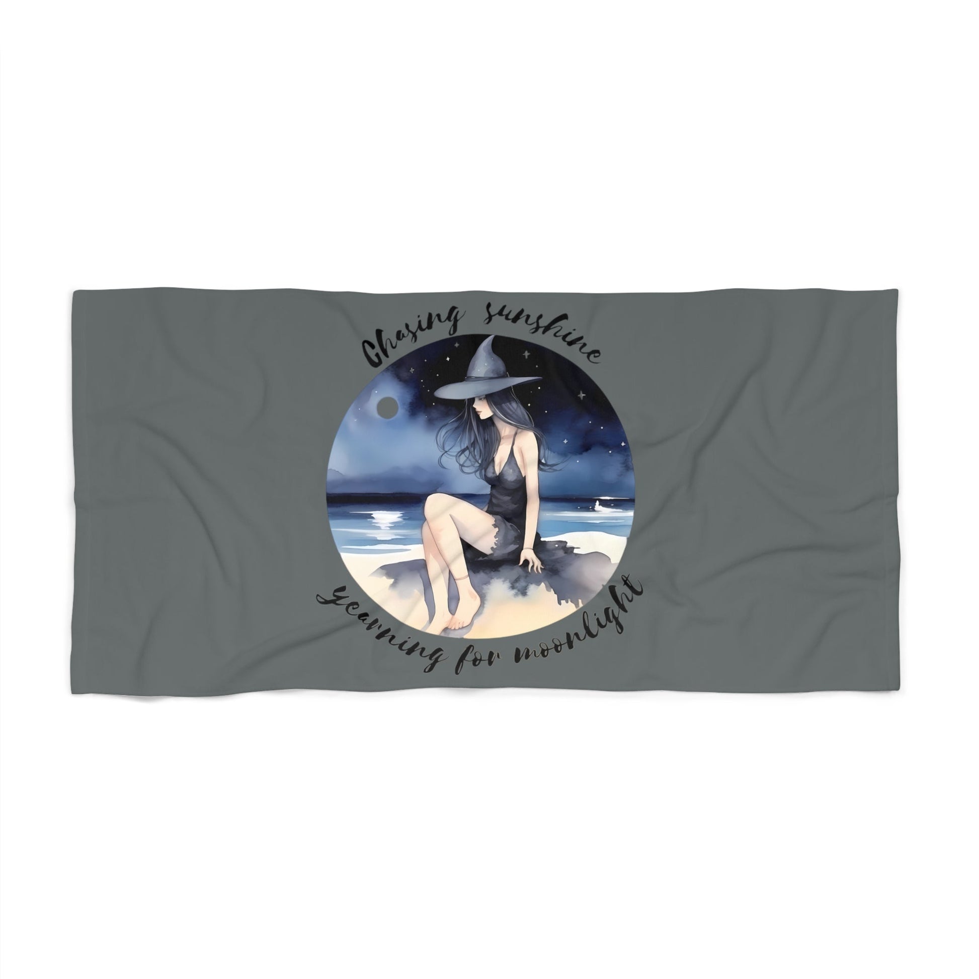 Chasing Sunshine Yearning for Moonlight Witchy Beach TowelHome DecorVTZdesigns36" × 72"BathBathroomhalloween