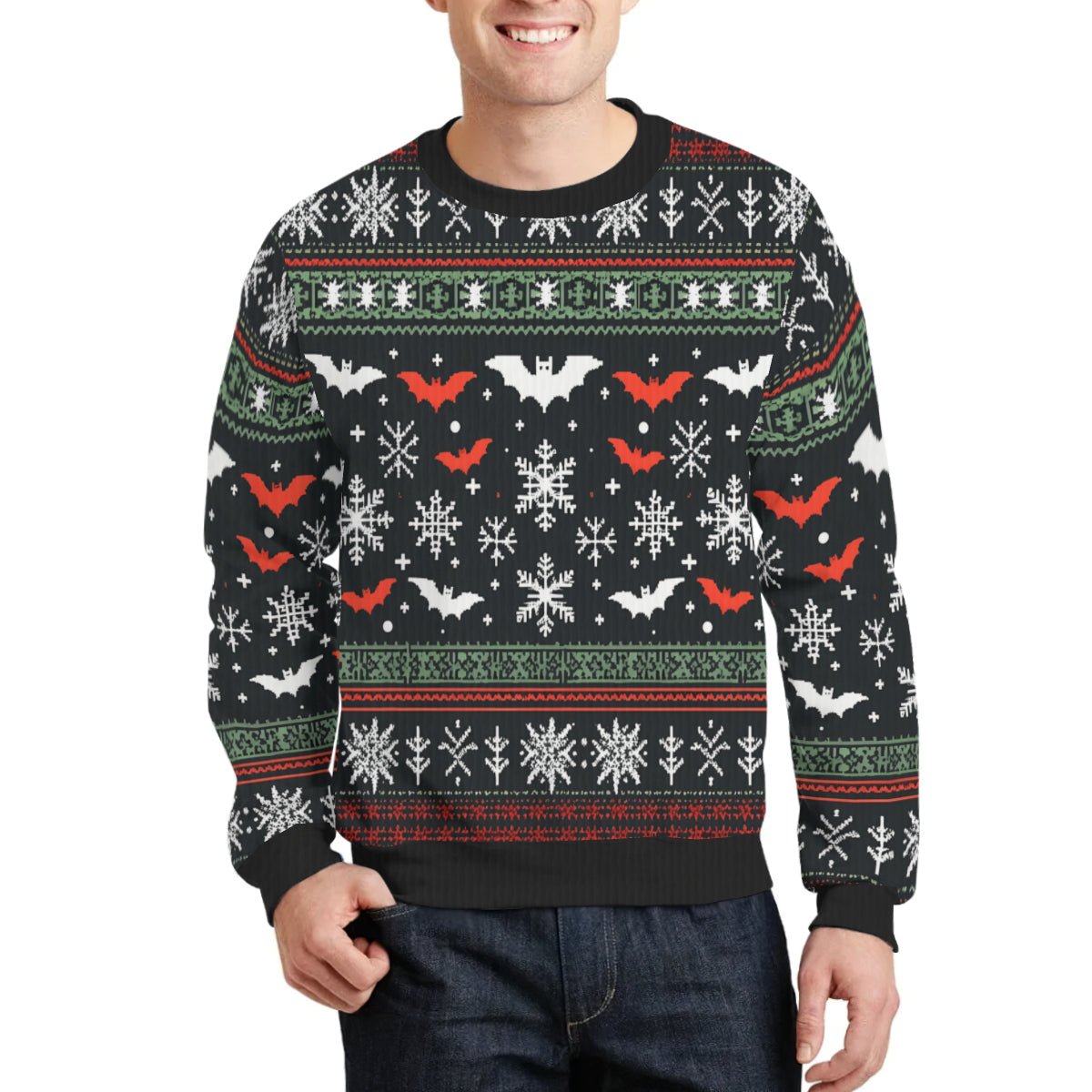 Christmas Bats and Snowflakes Pullover SweaterSweatshirtVTZdesignsWhiteSAOP Clothingchristmasclothing