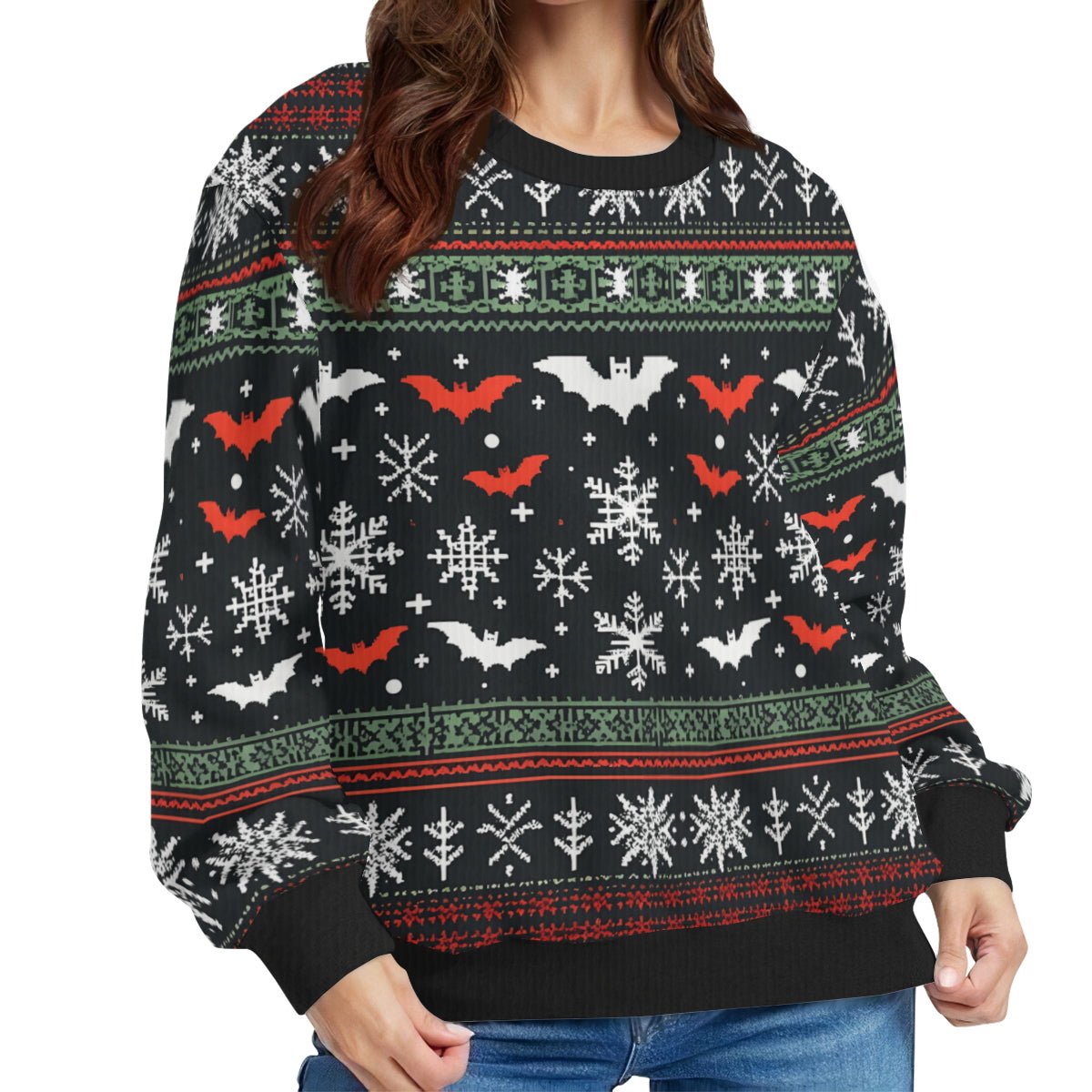 Christmas Bats and Snowflakes Pullover SweaterSweatshirtVTZdesignsWhiteSAOP Clothingchristmasclothing