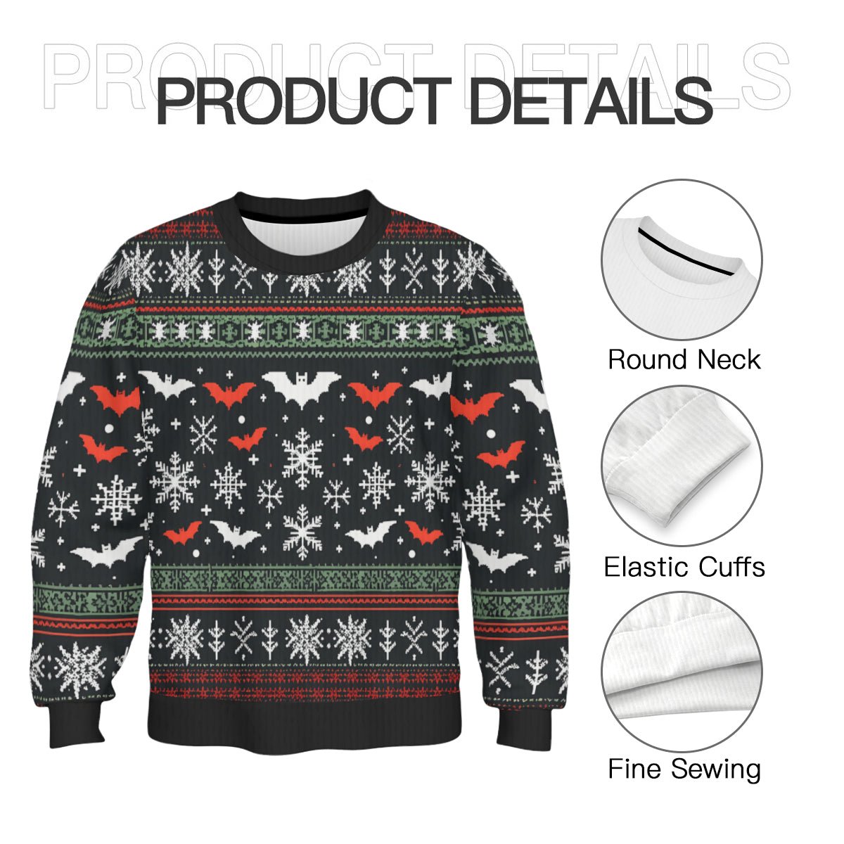 Christmas Bats and Snowflakes Pullover SweaterSweatshirtVTZdesignsWhiteSAOP Clothingchristmasclothing