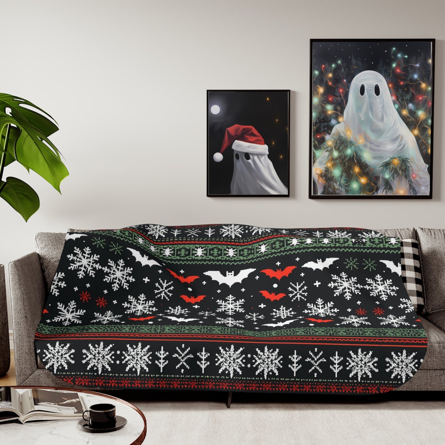 Christmas Bats and Snowflakes Sherpa BlanketHome DecorVTZdesigns30'' × 40''Beigebatblanketschristmas