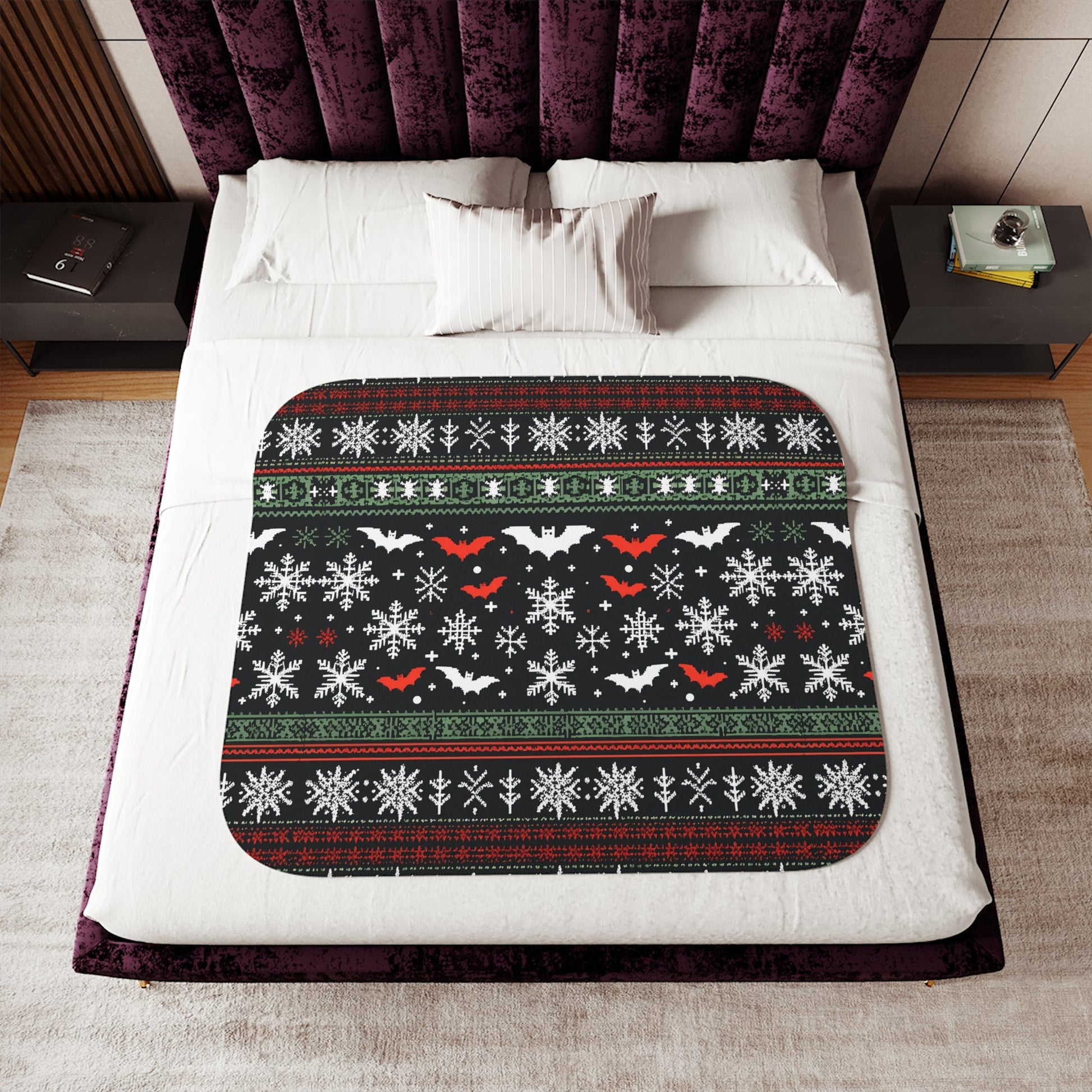 Christmas Bats and Snowflakes Sherpa BlanketHome DecorVTZdesigns60" × 80"Greybatblanketschristmas