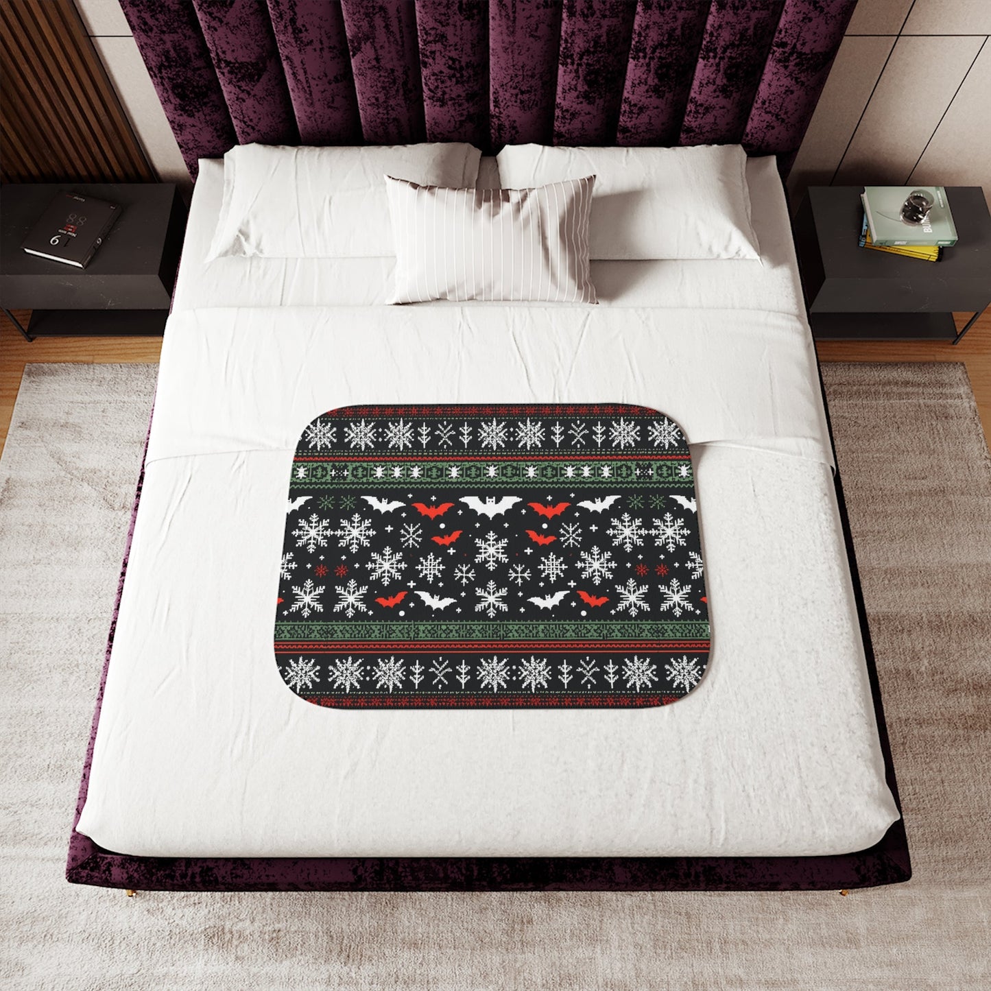 Christmas Bats and Snowflakes Sherpa BlanketHome DecorVTZdesigns60" × 80"Greybatblanketschristmas