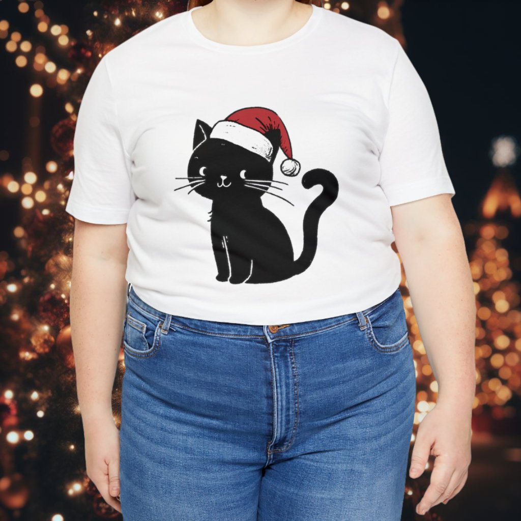 Christmas Cat Short Sleeve Tee ShirtT - ShirtVTZdesignsWhiteXSblack catchristmasclothing