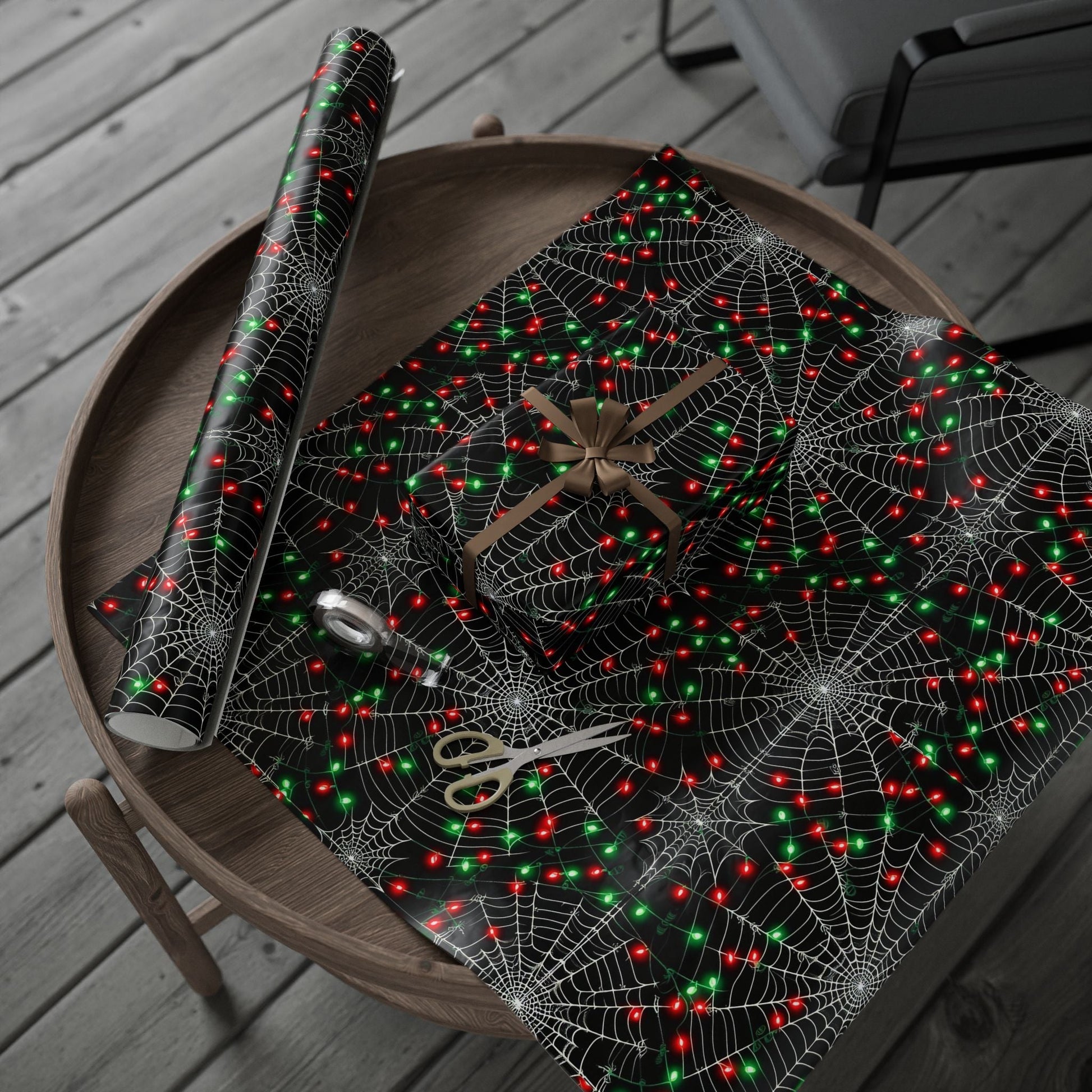 Christmas Spiderwebs Wrapping PaperHome DecorVTZdesigns30" x 180"MatteblackChristmaschristmas lights