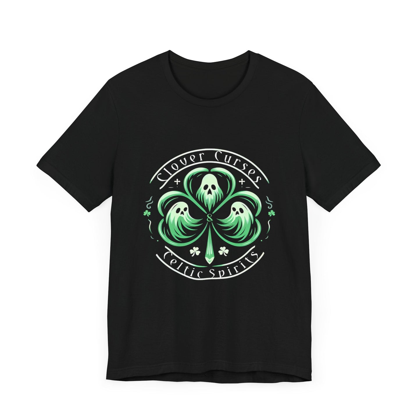 Clover Curses and Celtic Spirits Clover Ghosts Tee ShirtT - ShirtVTZdesignsBlackXSCottonCrew neckDTG