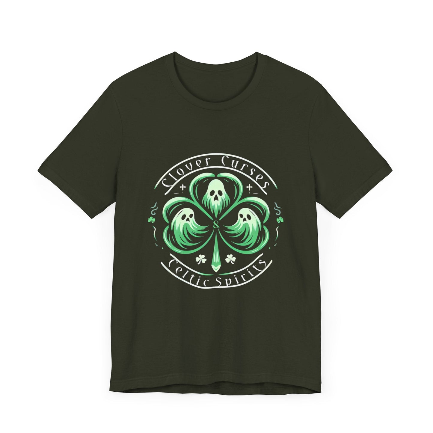 Clover Curses and Celtic Spirits Clover Ghosts Tee ShirtT - ShirtVTZdesignsDark OliveXSCottonCrew neckDTG