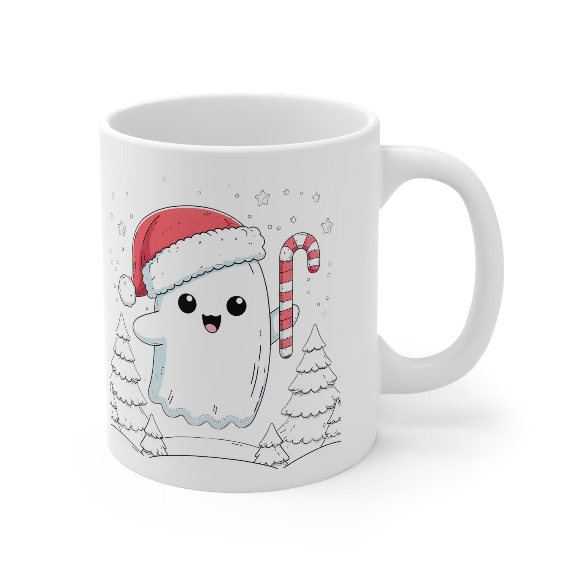 Cute Christmas Ghost Ceramic Mug 11ozMugVTZdesigns11oz11ozcandy canechristmas