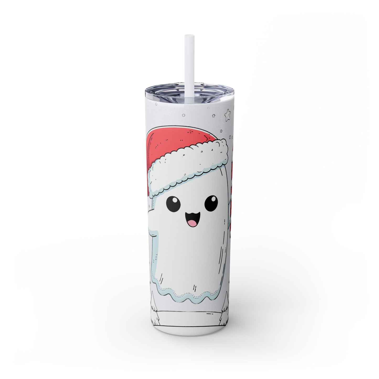 Cute Christmas Ghost Skinny Tumbler with Straw, 20ozMugVTZdesignsGlossyGlitter Iceberg20oz20 ozBottles & Tumblerschristmas