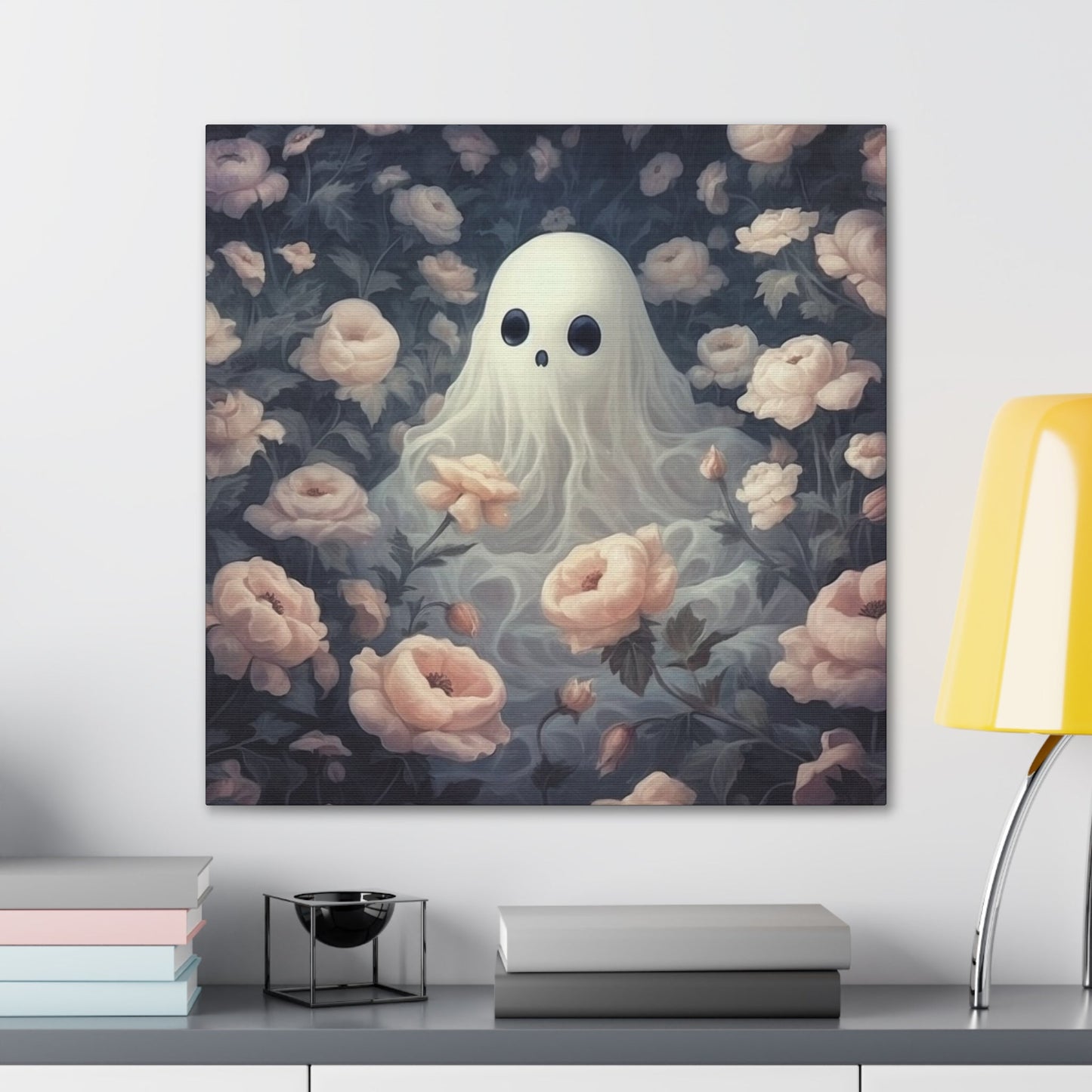 Cute Ghost in Rose Garden Canvas Gallery WrapCanvasVTZdesigns24″ x 24″1.25"Art & Wall DecorCanvasFall Picks