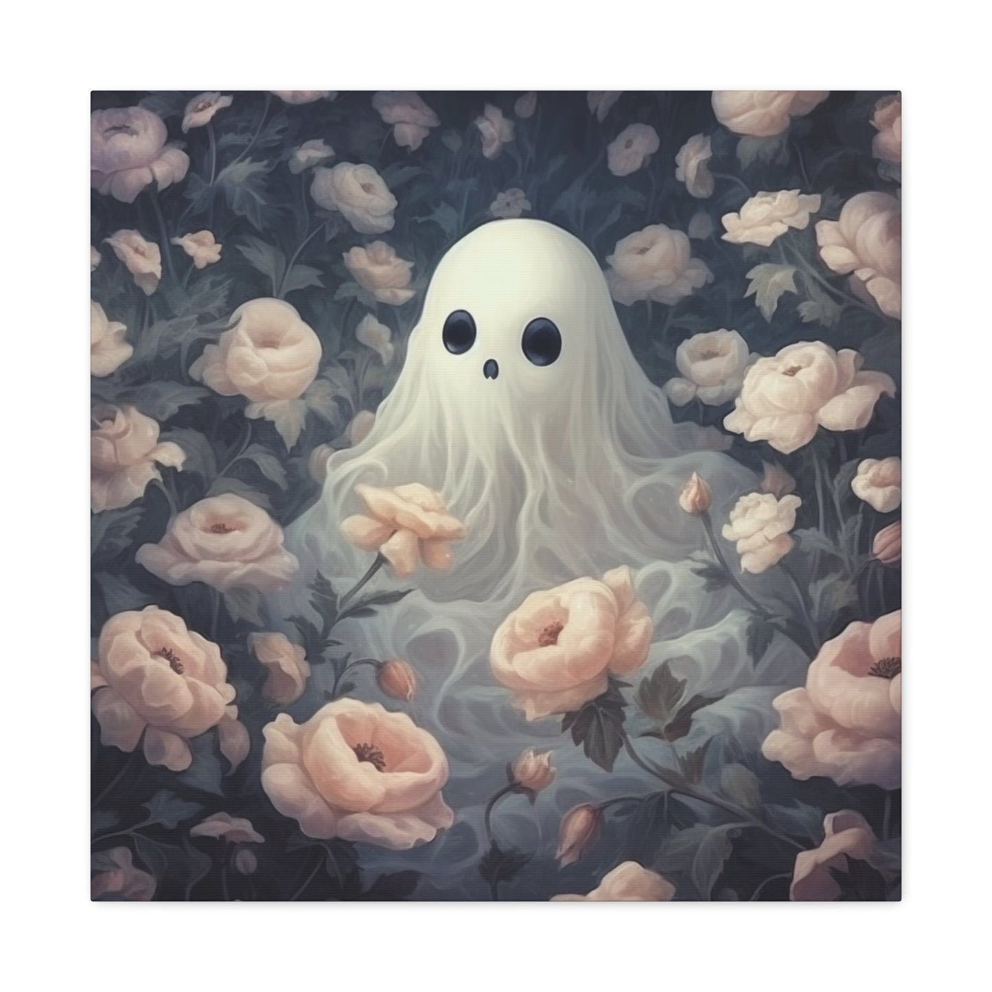 Cute Ghost in Rose Garden Canvas Gallery WrapCanvasVTZdesigns24″ x 24″1.25"Art & Wall DecorCanvasFall Picks