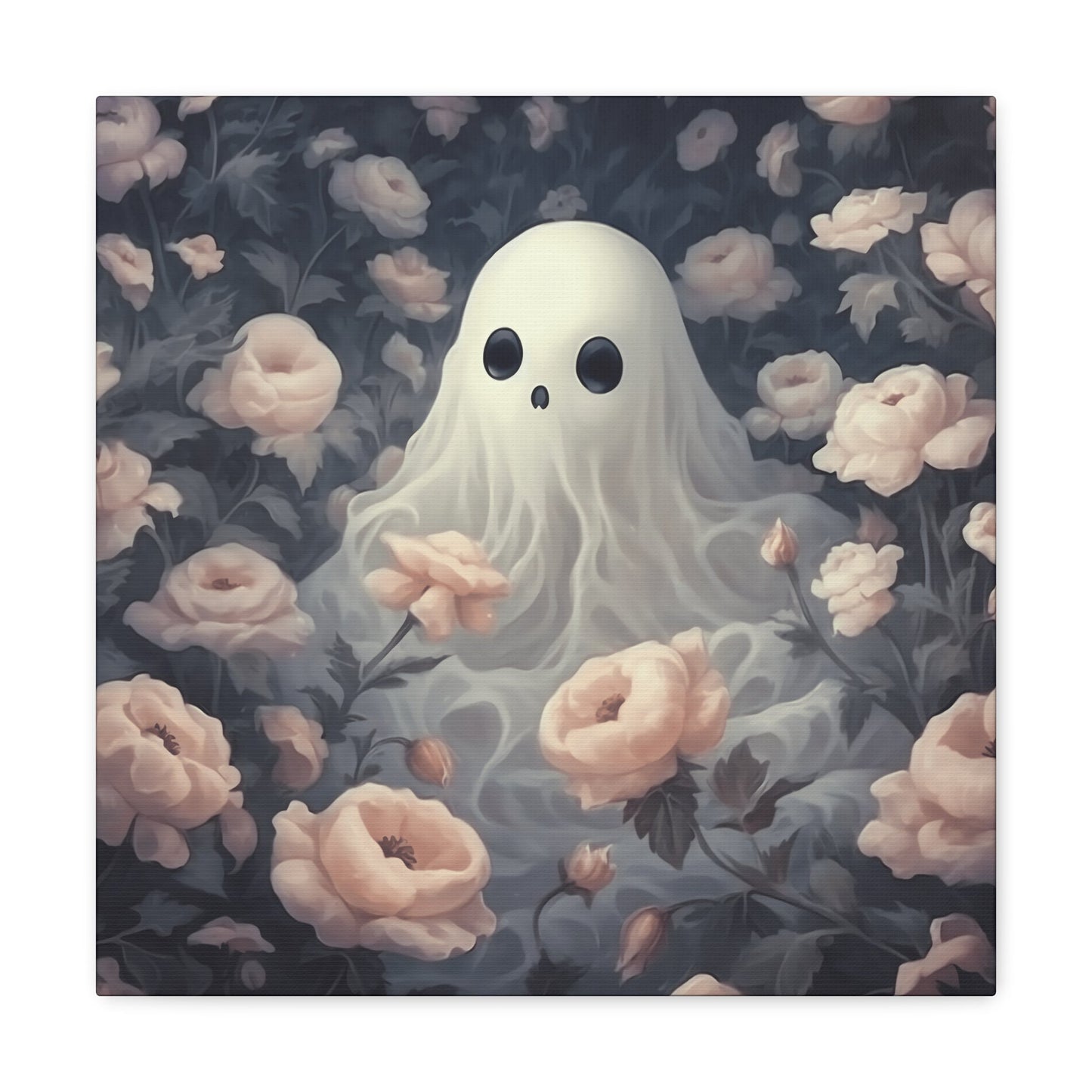 Cute Ghost in Rose Garden Canvas Gallery WrapCanvasVTZdesigns24″ x 24″1.25"Art & Wall DecorCanvasFall Picks