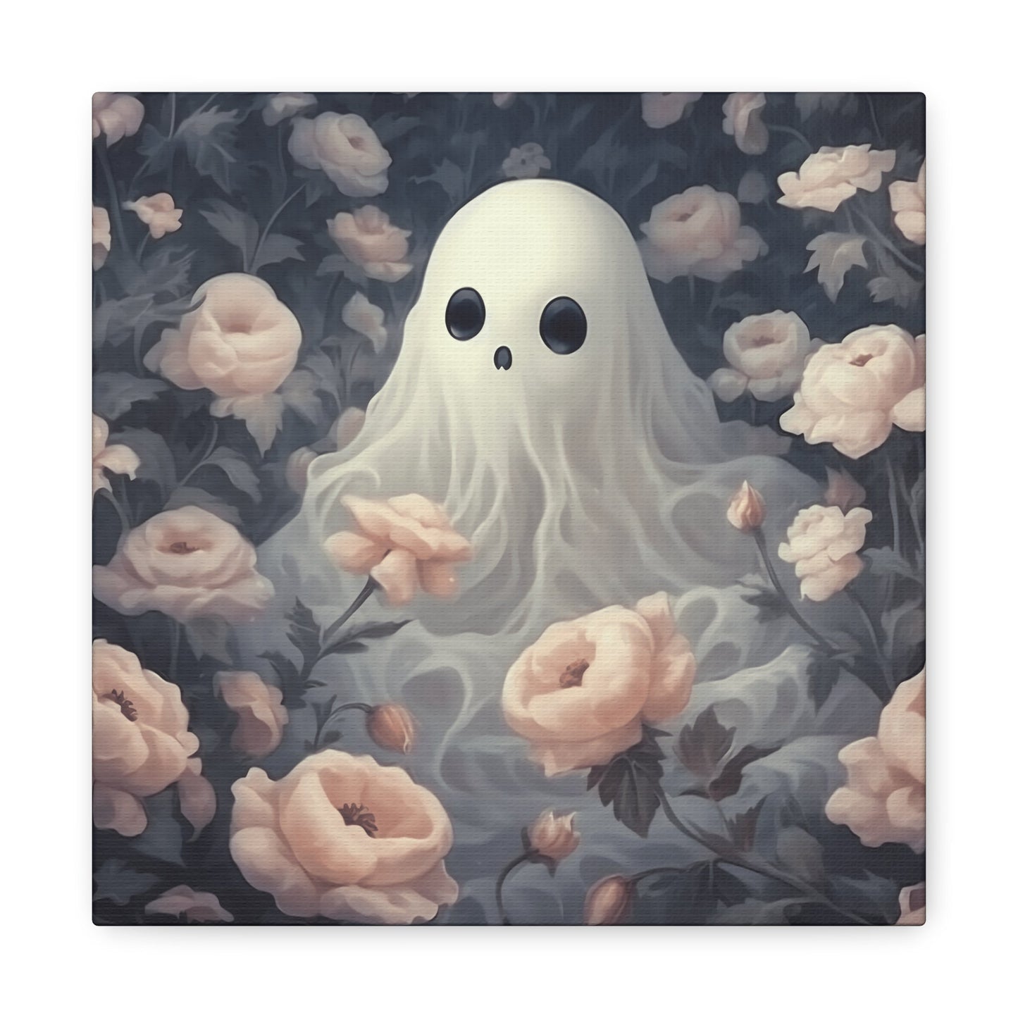 Cute Ghost in Rose Garden Canvas Gallery WrapCanvasVTZdesigns24″ x 24″1.25"Art & Wall DecorCanvasFall Picks