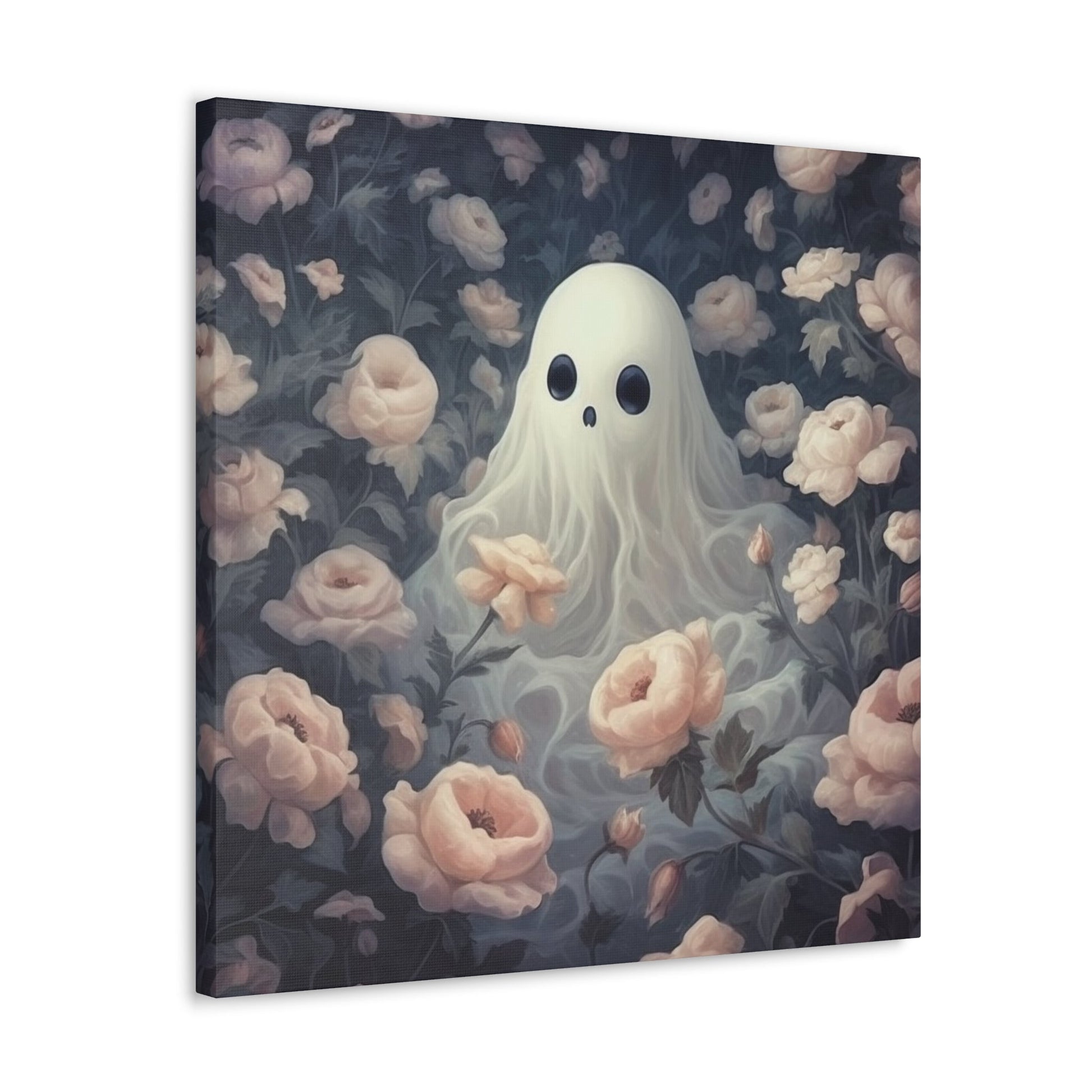 Cute Ghost in Rose Garden Canvas Gallery WrapCanvasVTZdesigns24″ x 24″1.25"Art & Wall DecorCanvasFall Picks