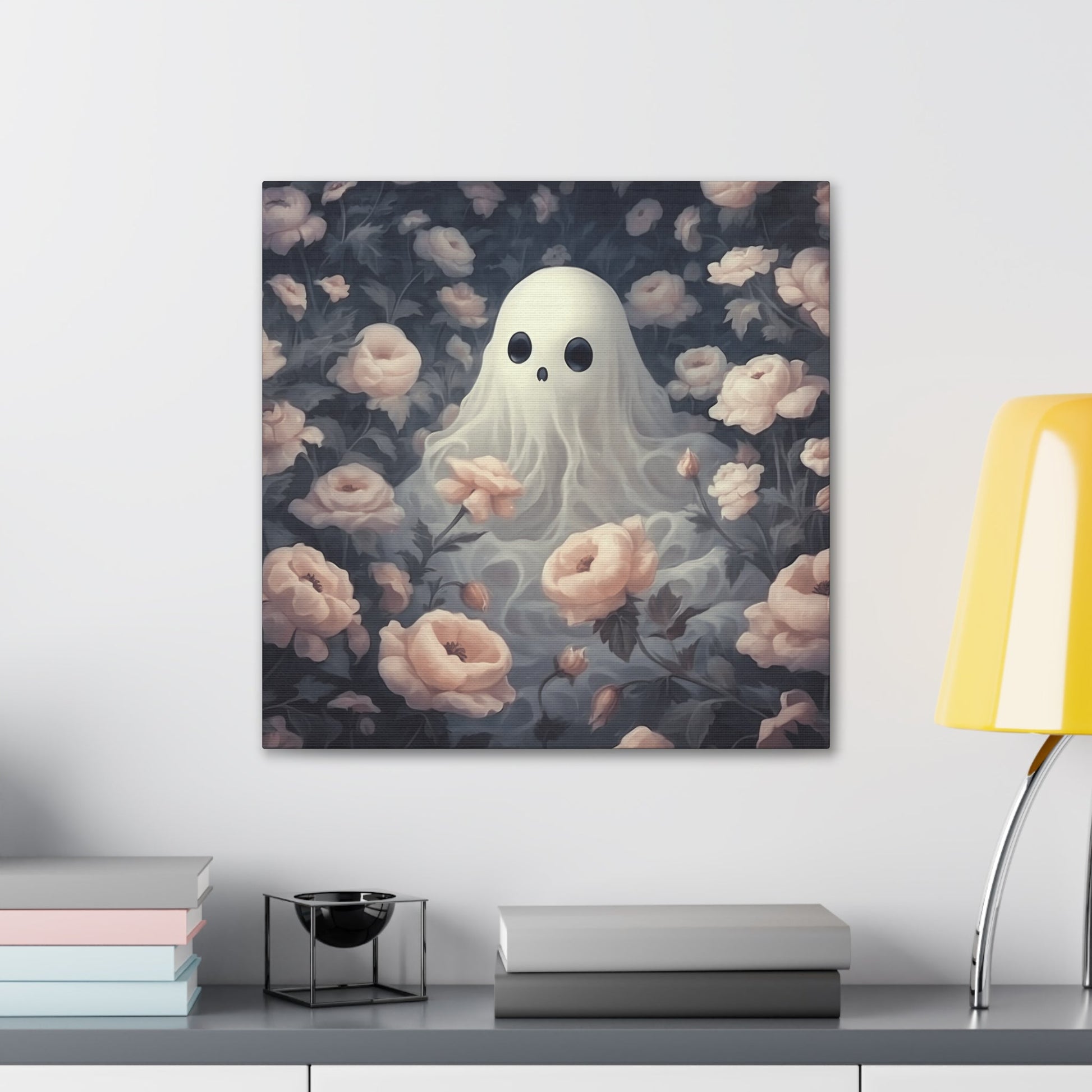 Cute Ghost in Rose Garden Canvas Gallery WrapCanvasVTZdesigns24″ x 24″1.25"Art & Wall DecorCanvasFall Picks