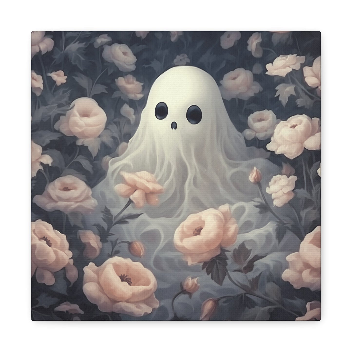 Cute Ghost in Rose Garden Canvas Gallery WrapCanvasVTZdesigns24″ x 24″1.25"Art & Wall DecorCanvasFall Picks