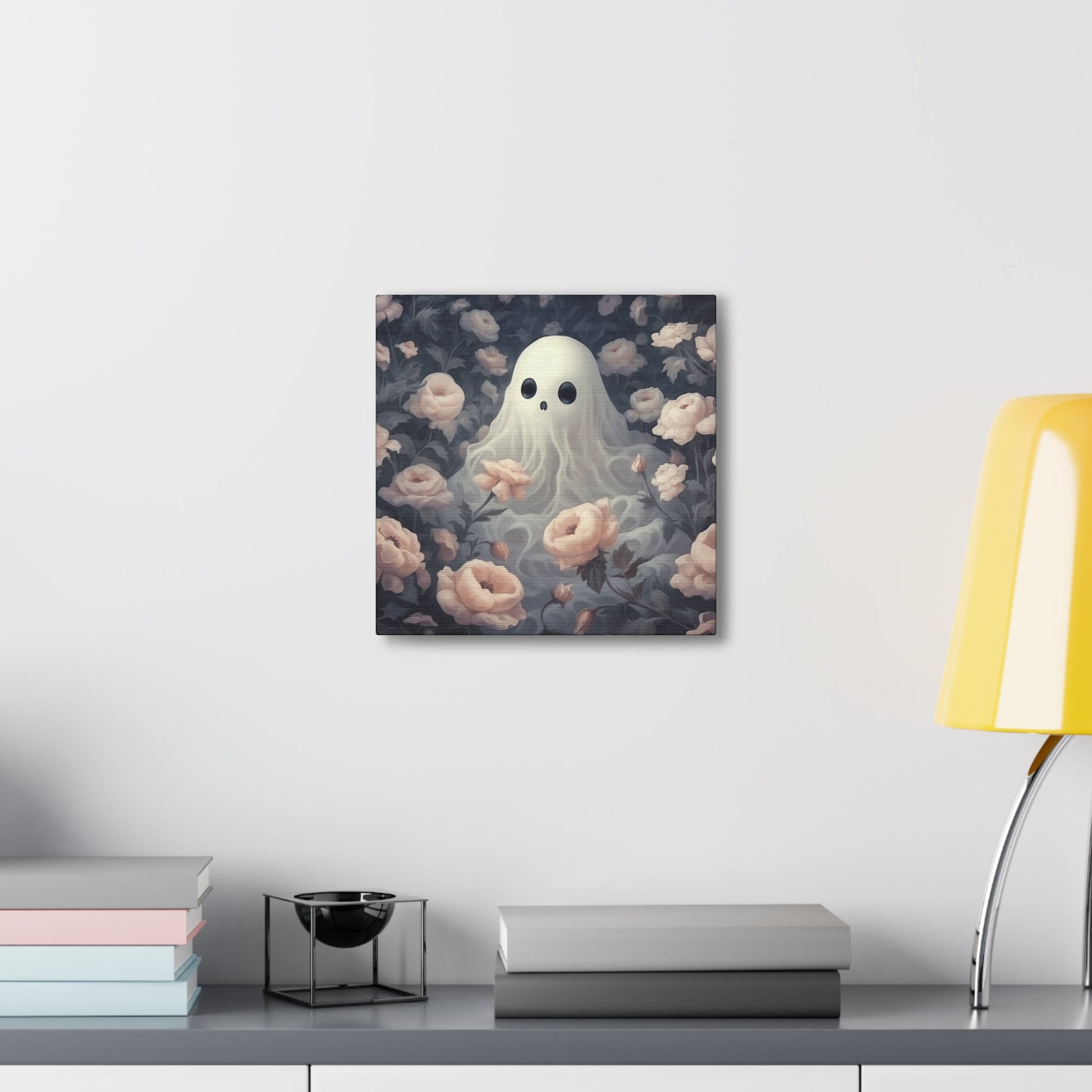 Cute Ghost in Rose Garden Canvas Gallery WrapCanvasVTZdesigns24″ x 24″1.25"Art & Wall DecorCanvasFall Picks