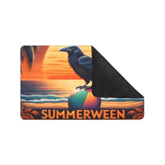 Summerween Raven On Beach Ball Rubber Doormat