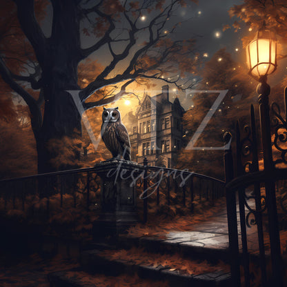 Dark Fall Night Owl PosterVTZdesigns5″×7″autumndark academiahalloween