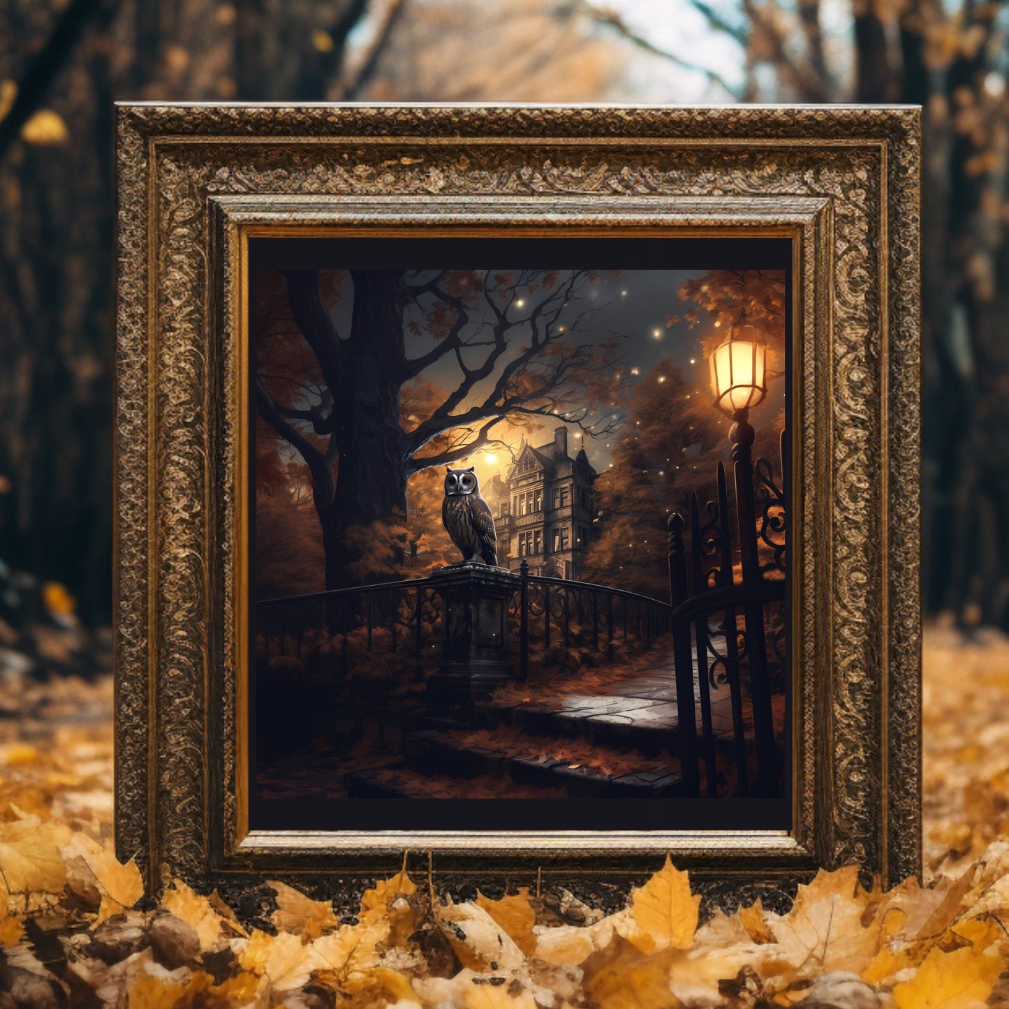 Dark Fall Night Owl PosterVTZdesigns5″×7″autumndark academiahalloween